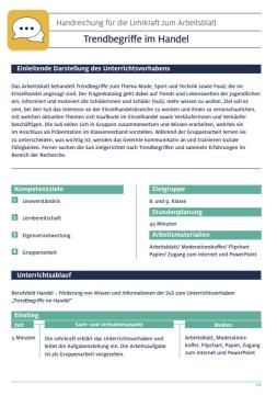 Unterrichtsplanung: Trendbegriffe im Handel | Handreichung