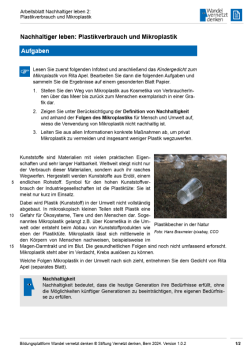 Arbeitsblatt: Modul 11 | Arbeitsblatt 2 "Nachhaltiger leben: Plastikverbrauch und Mikroplastik"