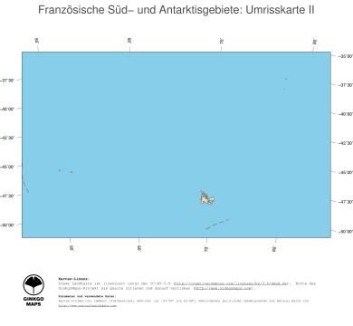 Karte: Landkarte Französische Süd- und Antarktisgebiete (Politische Staatsgrenzen und Hauptstadt)