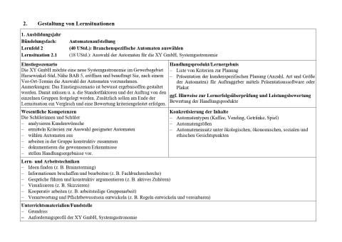 Unterrichtsplanung: Auswahl der Automaten / Planung der Infrastruktur / Aufstellung der Automaten