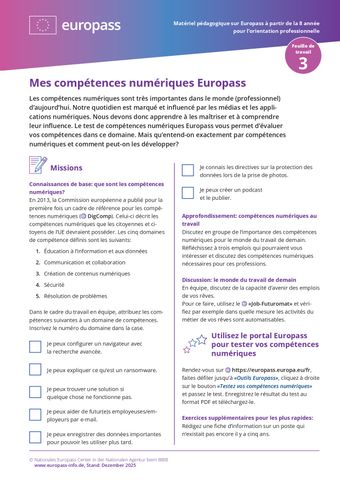 Arbeitsblatt: Mes compétences numériques Europass
