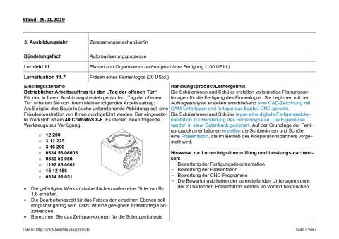 Unterrichtsplanung: Fräsen eines Firmenlogos