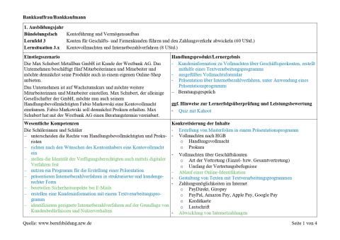 Unterrichtsplanung: Kontovollmachten und Internetbezahlverfahren