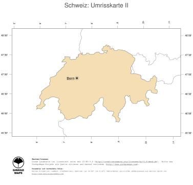 Karte: Landkarte Schweiz (Politische Staatsgrenzen und Hauptstadt)