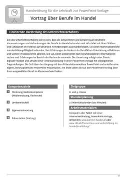 Unterrichtsplanung: Vortrag über Berufe im Handel | Handreichung (Druckversion)
