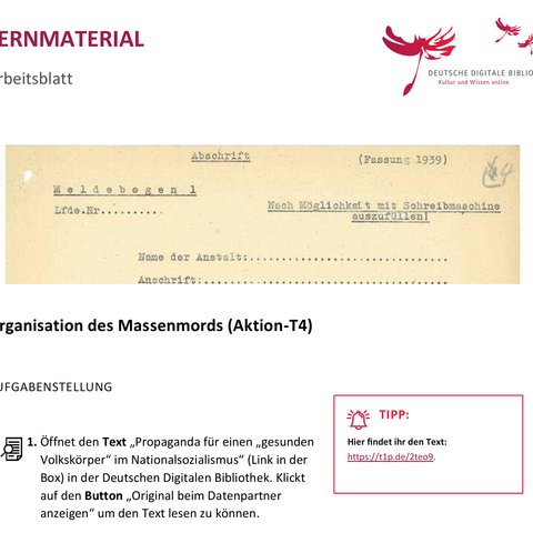 Arbeitsblatt: Arbeitsblatt 3: Aktion T4 - Organisation des Massenmords