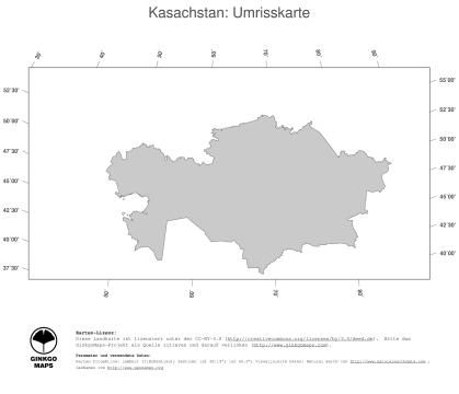 Karte: Landkarte Kasachstan (Politische Staatsgrenzen)