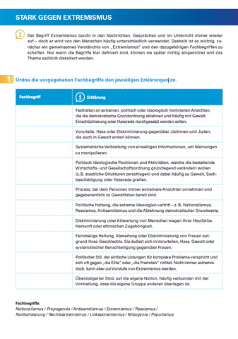 Arbeitsblatt: Stark gegen Extremismus - Arbeitsblatt 2