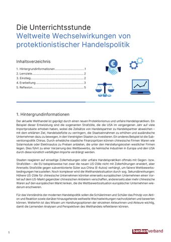Unterrichtsplanung: Protektionistische Handelspolitik - Vertiefung "Zölle" | Unterrichtsstunde