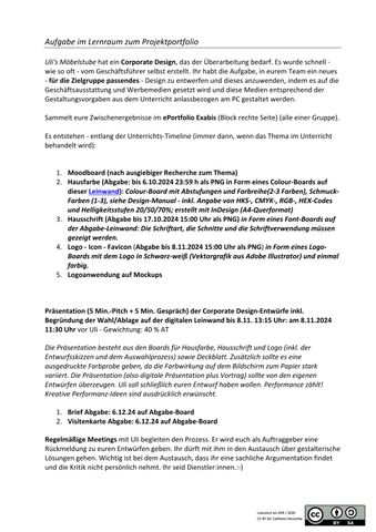 Arbeitsblatt: Aufgabenstellung für das Projektportfolio