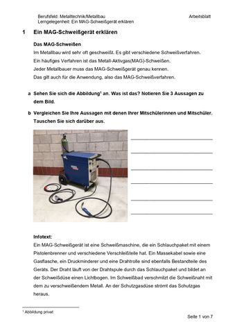 Arbeitsblatt: Ein MAG-Schweißgerät erklären (Arbeitsblatt)