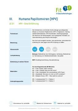 Unterrichtsbaustein: Lerneinheit 3.1 "HPV - Eine Einführung"