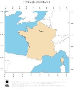 Karte: Landkarte Frankreich (Politische Staatsgrenzen und Hauptstadt)