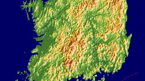 Karte: Landkarte Südkorea (Staatsgrenzen und Hauptstadt): farbkodierte Topographie, schattiertes Relief