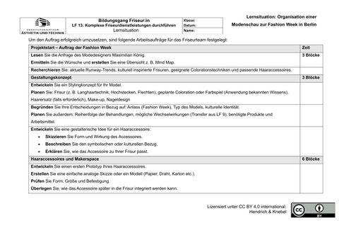 Unterrichtsplanung: Arbeitsplan für die Lernsituation „Komplexe Friseurdienstleistungen durchführen“
