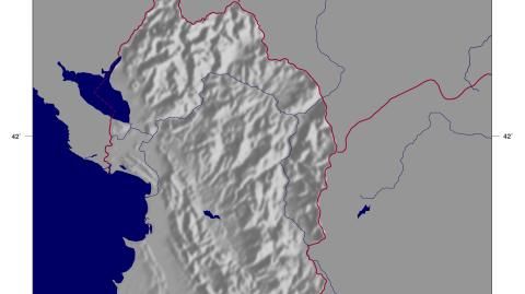 Karte: Landkarte Albanien (Staatsgrenzen und Hauptstadt): schattiertes Relief