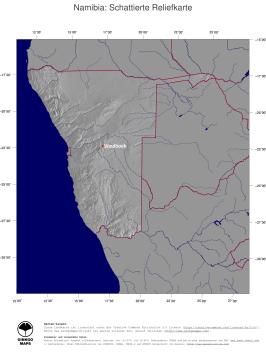 Karte: Landkarte Namibia (Staatsgrenzen und Hauptstadt): schattiertes Relief