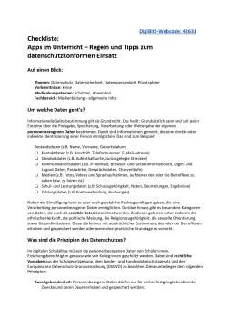 Text: DigiBitS-Checkliste: Apps im Unterricht – Regeln und Tipps zum datenschutzkonformen Einsatz (odt)