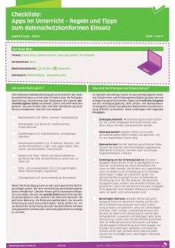 Text: DigiBitS-Checkliste: Apps im Unterricht – Regeln und Tipps zum datenschutzkonformen Einsatz (pdf)