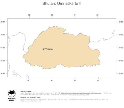 Karte: Landkarte Bhutan (Politische Staatsgrenzen und Hauptstadt)