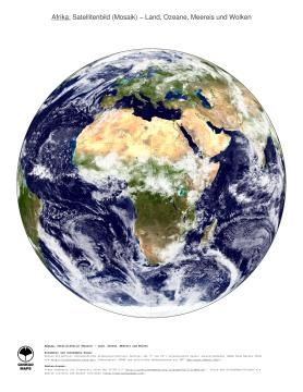 Karte: Landkarte Afrika (Land, Ozeane, Meereis und Wolken)