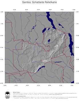 Karte: Landkarte Sambia (Staatsgrenzen und Hauptstadt): schattiertes Relief