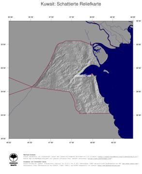 Karte: Landkarte Kuwait (Staatsgrenzen und Hauptstadt): schattiertes Relief