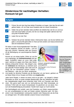 Arbeitsblatt: Modul 12 | Arbeitsblatt 2 "Hindernisse für nachhaltiges Verhalten: Konsum tut gut"