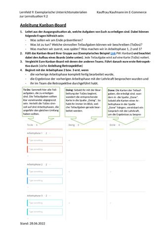 Unterrichtsbaustein: LS 9.2 Entscheidung für einen neuen Online-Vertriebskanal | Exemplarisches Unterrichtsmaterial Nr. 3: Anleitung Kanban-Board