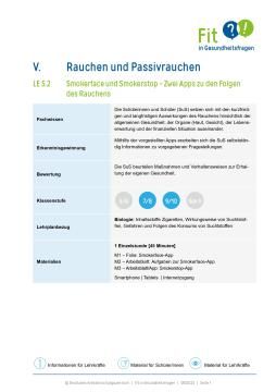 Unterrichtsbaustein: Lerneinheit 5.2 "Smokerface und Smokerstop - Zwei Apps zu den Folgen des Rauchens"