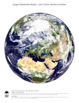 Karte: Landkarte Europa (Land, Ozeane, Meereis und Wolken)