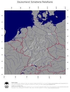 Karte: Landkarte Deutschland (Staatsgrenzen und Hauptstadt): schattiertes Relief