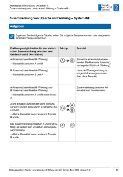 Arbeitsblatt: Modul 2 | Arbeitsblatt 4 "Zusammenhang von Ursache und Wirkung – Systematik"