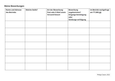 Arbeitsblatt: Bewerbungen organisieren