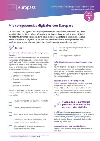 Arbeitsblatt: Mis competencias digitales con Europass