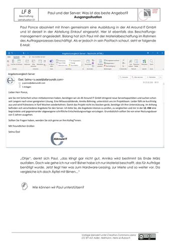 Arbeitsblatt: Ausgangssituation der Lernsituation „Paul und der neue Server“