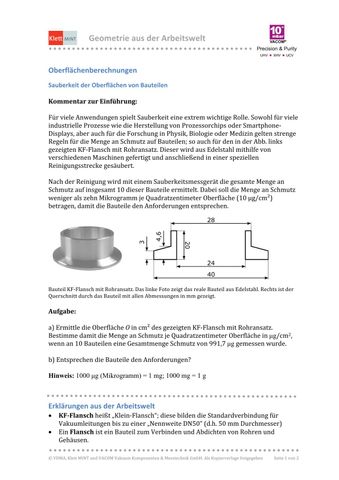 Arbeitsblatt: Oberflächenberechnungen | Sauberkeit der Oberfläche von Bauteilen (PDF)