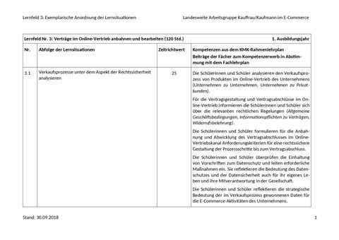 Unterrichtsplanung: Anordnung der Lernsituationen Lernfeld 3