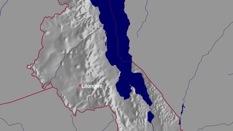 Karte: Landkarte Malawi (Staatsgrenzen und Hauptstadt): schattiertes Relief