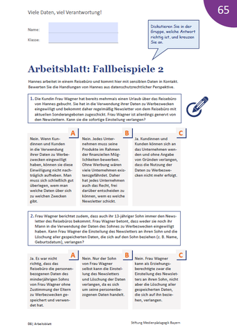 Arbeitsblatt: Viele Daten, viel Verantwortung! Arbeitsblatt: Fallbeispiele 2