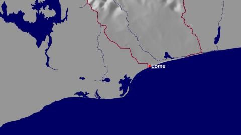Karte: Landkarte Togo (Staatsgrenzen und Hauptstadt): schattiertes Relief