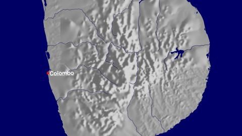 Karte: Landkarte Sri Lanka (Staatsgrenzen und Hauptstadt): schattiertes Relief