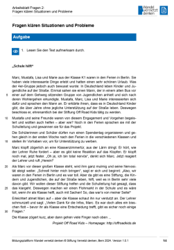Arbeitsblatt: Modul 15 | Arbeitsblatt 2 "Wie Fragen Situationen und Probleme klären"