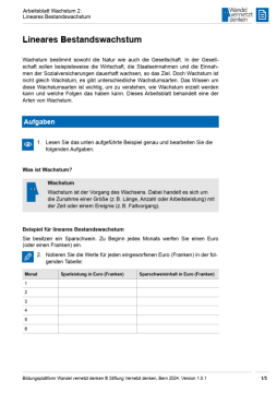 Arbeitsblatt: Modul 4 | Arbeitsblatt 2 "Lineares Bestandswachstum"