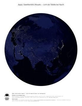 Karte: Landkarte Asien (Licht der Städte bei Nacht (mit Staatsgrenzen))