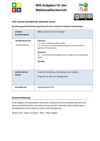 Unterrichtsbaustein: BNE-Aufgaben Mathematik: Corona verschärft die weltweite Armut