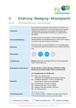 Unterrichtsbaustein: Lerneinheit 2.3 "Gesunde Ernährung"