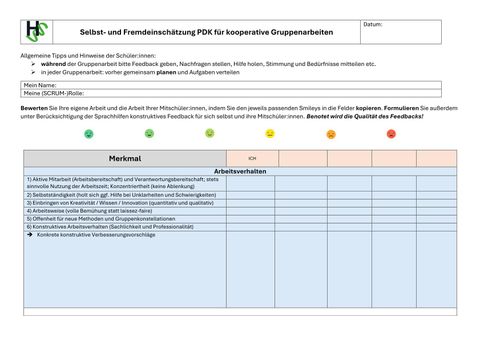Unterrichtsbaustein: Selbst- und Fremdeinschätzung für kooperative Gruppenarbeiten