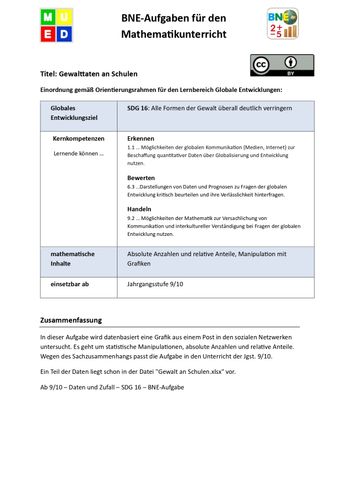 Unterrichtsbaustein: BNE-Aufgaben Mathematik: Gewalttaten an Schulen