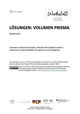 Arbeitsblatt: Volumen Prisma (Lösungen)